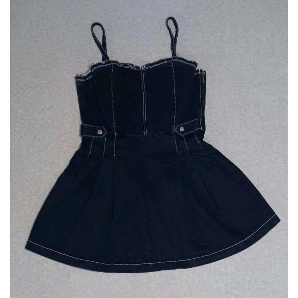 Denim Fit And Flare Mini Dress Womens Size Large Blue Jean Sleeveless Zip Up...